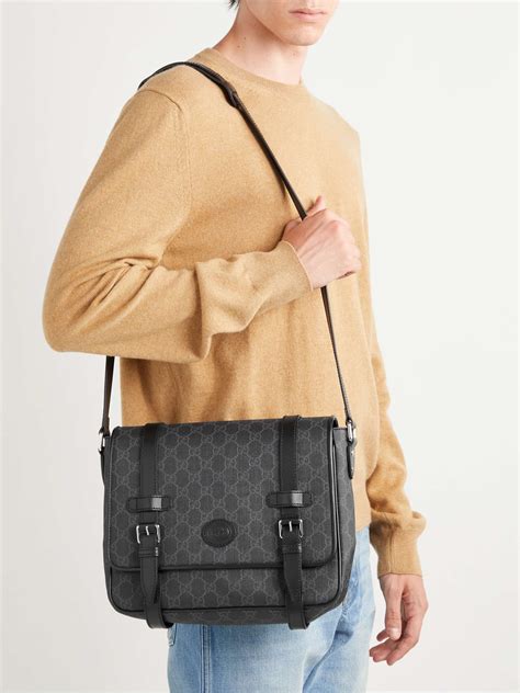 gucci leather-trimmed monogrammed coated-canvas messenger bag|Gucci men's Messenger bags.